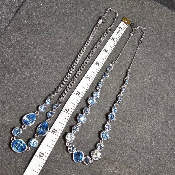 Lot Of 2 Silver Tone Givenchy Ladies Stackable Necklaces With Blue Crystals show - Picture 7 of 7